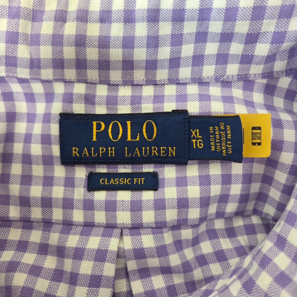 Polo Ralph Lauren Mens XL Classic Fit Gingham Button Down Shirt Purple White - Picture 4 of 5
